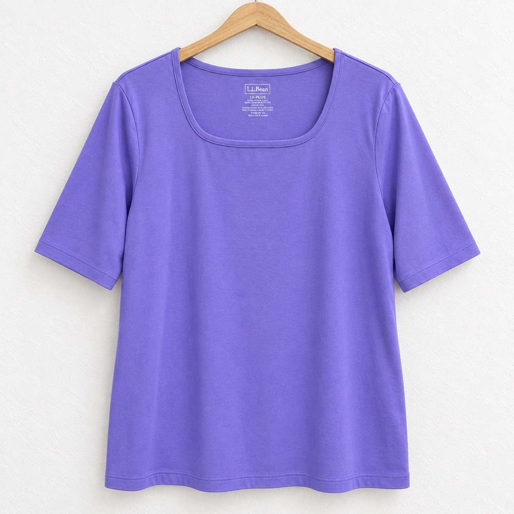 LL Bean Women 1X Plus Purple Supima Cotton Square Neck Short Sleeve Top 522805